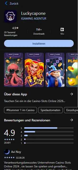 Luckycapone App: PWA auf iOS und Android installieren